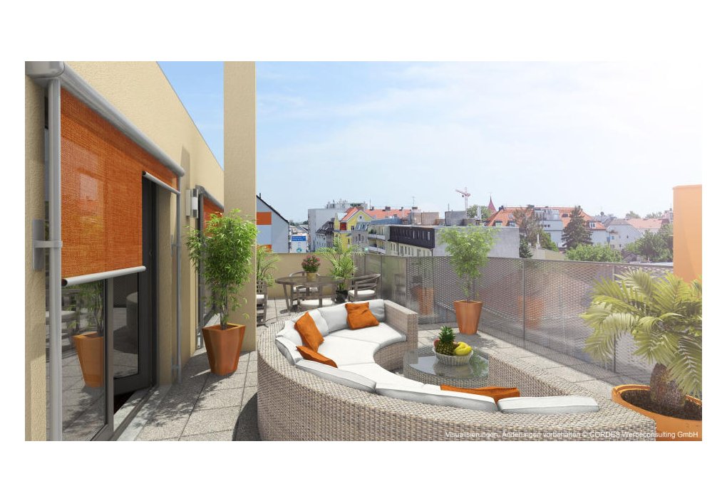  3D Terrasse, Renderings, Architektur in 3D in der Donaufelder Strasse 241